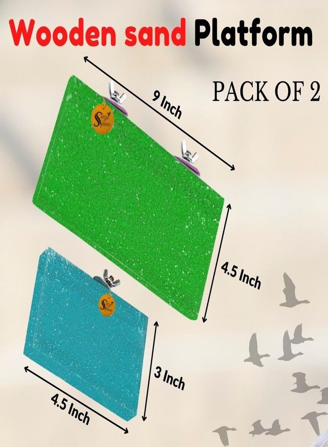 Sage Square Sand Platform Made of Natural Wood, Combo of Two (3 * 4.5 & 9 * 4.5 inches) Rectangle Shaped Perch Stand, Cage Accessories, Gym, Playful Toy, Suitable for Birds, Parrots, Budgies - Image 2